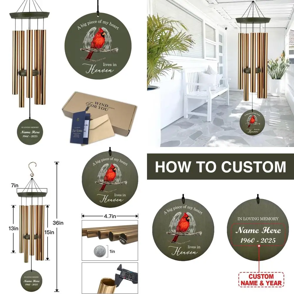 

custom memorial wind chimes, 30-36 inch, angel wings tribute gifts, in honor of deceased