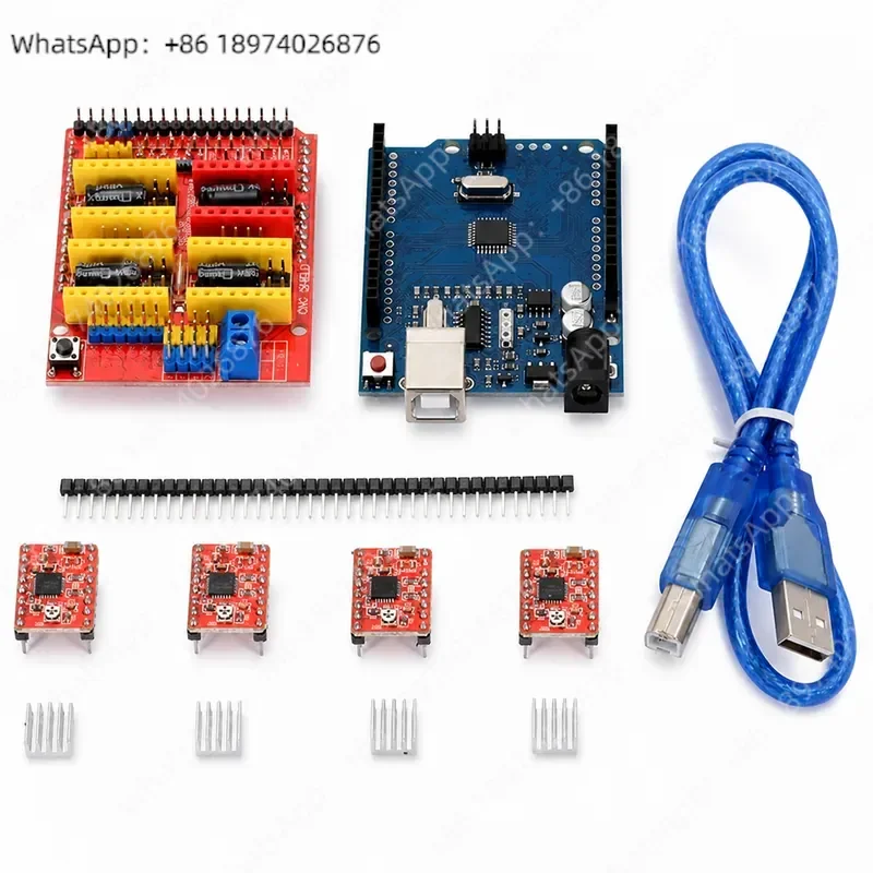cncシールドv3彫刻機拡張ボードキット用、a4988ドライバーボード付き、arduino-uno-r3用