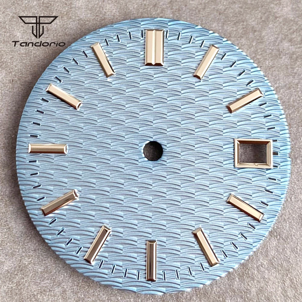 29mm NH35 Watch Dial Black/White/Blue/Green Color Wavy Texture Face Sterile Baton Markers Date Wristwatch Mod Accessory Parts