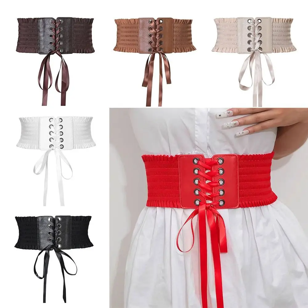 حزام خصر مشد عريض على الموضة من جلد البولي يوريثان حزام خصر قابل للتمدد DIY أربطة خصر مزخرفة للتنانير والملابس العلوية