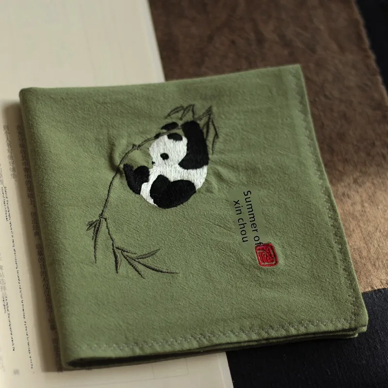 Chinese Style Cute Panda Embroidered Pure Cotton Handkerchief Absorbent Pocket Square Lucky Gift For Friends Daily Use Souvenir
