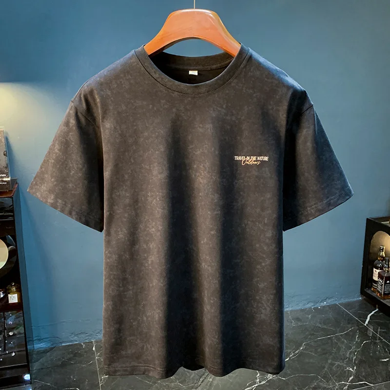 

Street retro short sleeved men's summer oversized loose nostalgic print high-quality black T-shirt