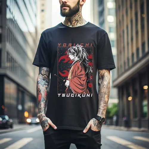 Imagen 2 del producto Demon Slayer Yoriichi Tsugikuni anime camiseta regalo Unisex camisa negra 155