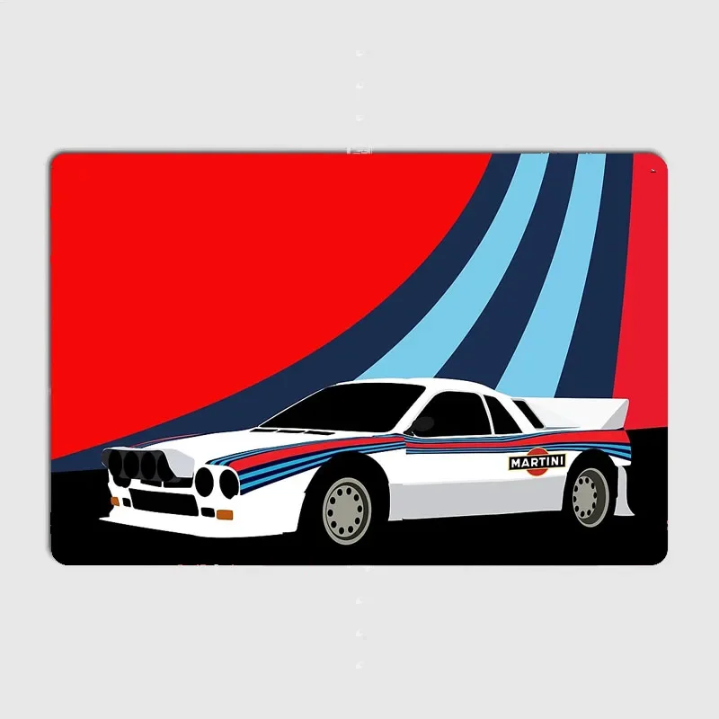 Classic Car Lancia 037 Martini Rallying Retro Poster Metal Sign Garage Club Room Decor Wall Decor Custom Tin Home Decor