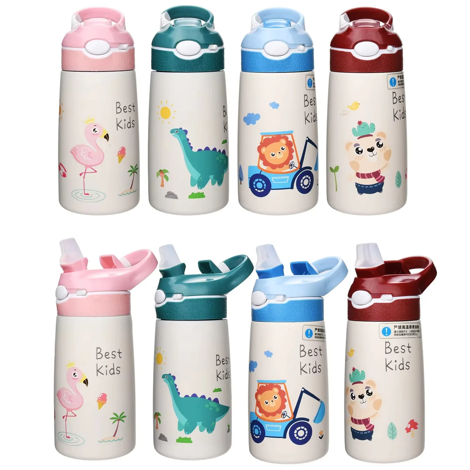 400ML  Kids Water Bottle Cartoon Animal Thermos Mug Baby Duck Billed Straw 316 Stainless Steel Vacuum Flasks Thermos Bottle