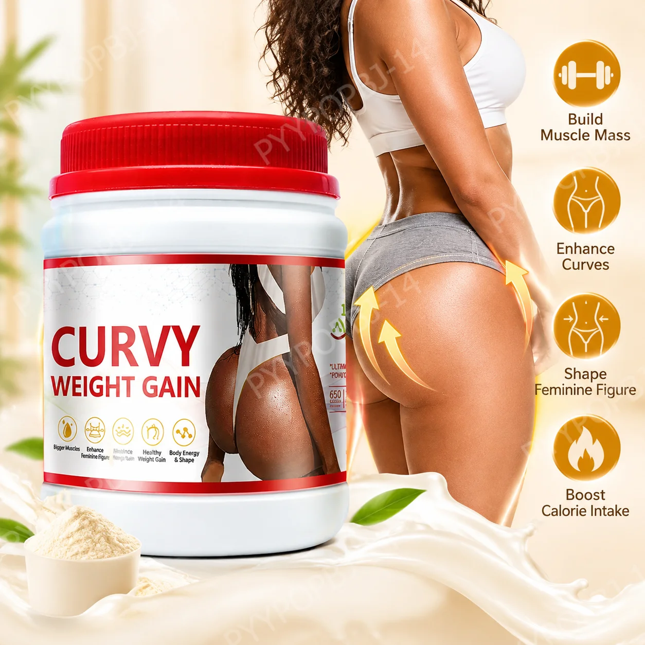 Curvy Weight Gain Powder, Build Muscle Mass,Enhance Curves,Shape Feminine Figure,Boost Calorie Intake,Support Body Shaping 258g