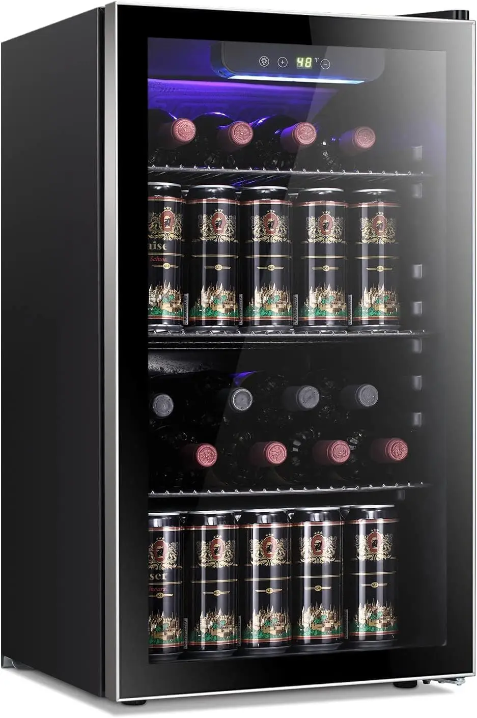 

26 Bottle 130 Can Wine Cooler/Cabinet Beverage Refrigerator Mini Wine Cellar Beer Soda Clear Glass Door Bar Fridge Quiet