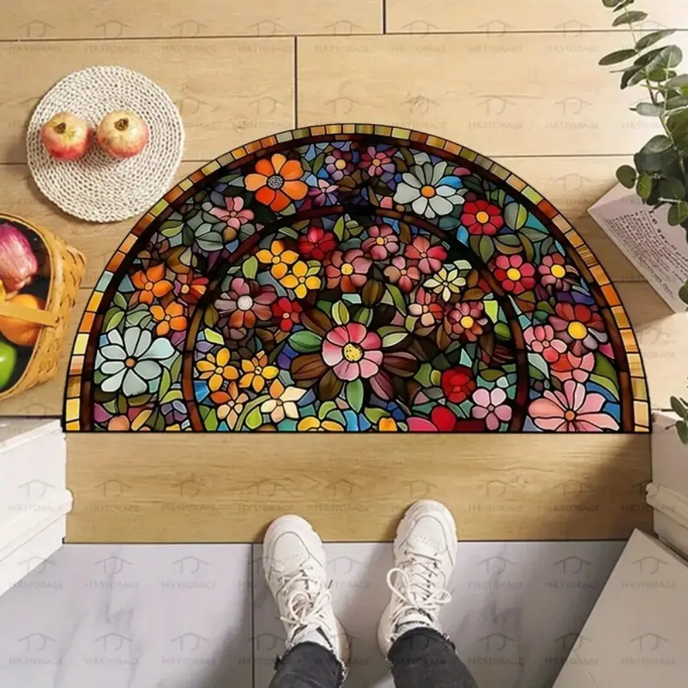 1 Stück Halbmond-Mandala-Blumenmuster-Willkommensmatte, waschbar, geeignet für Eingang, Schlafzimmer, Wohnzimmer, Wäsche und Terrassendekoration