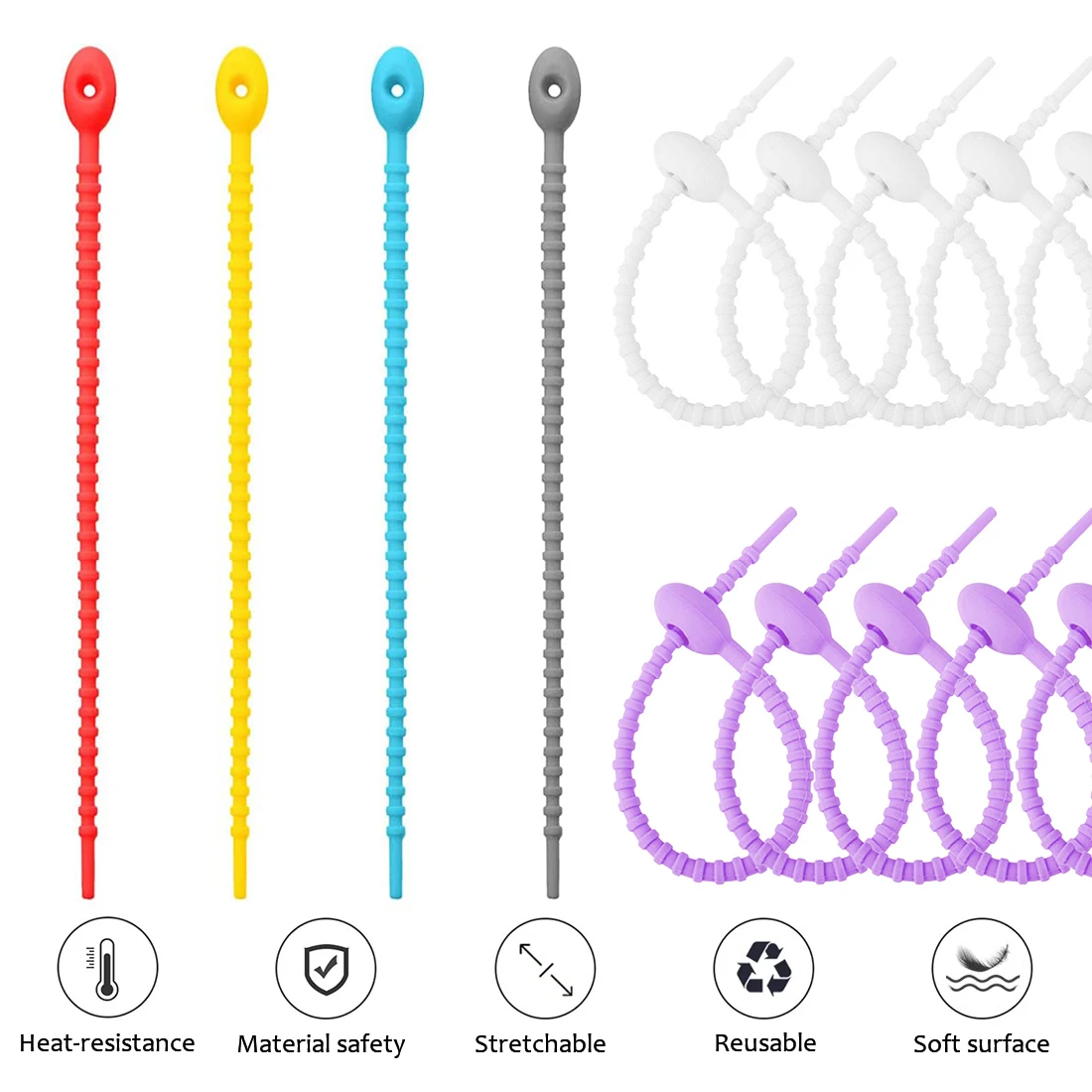 

5Pcs Silicone Twist Tie Adjustable Reusable Cord Yarn Organizer Winder Bag Sealing Fasten Bundle Tool Holder Classifier Hanger