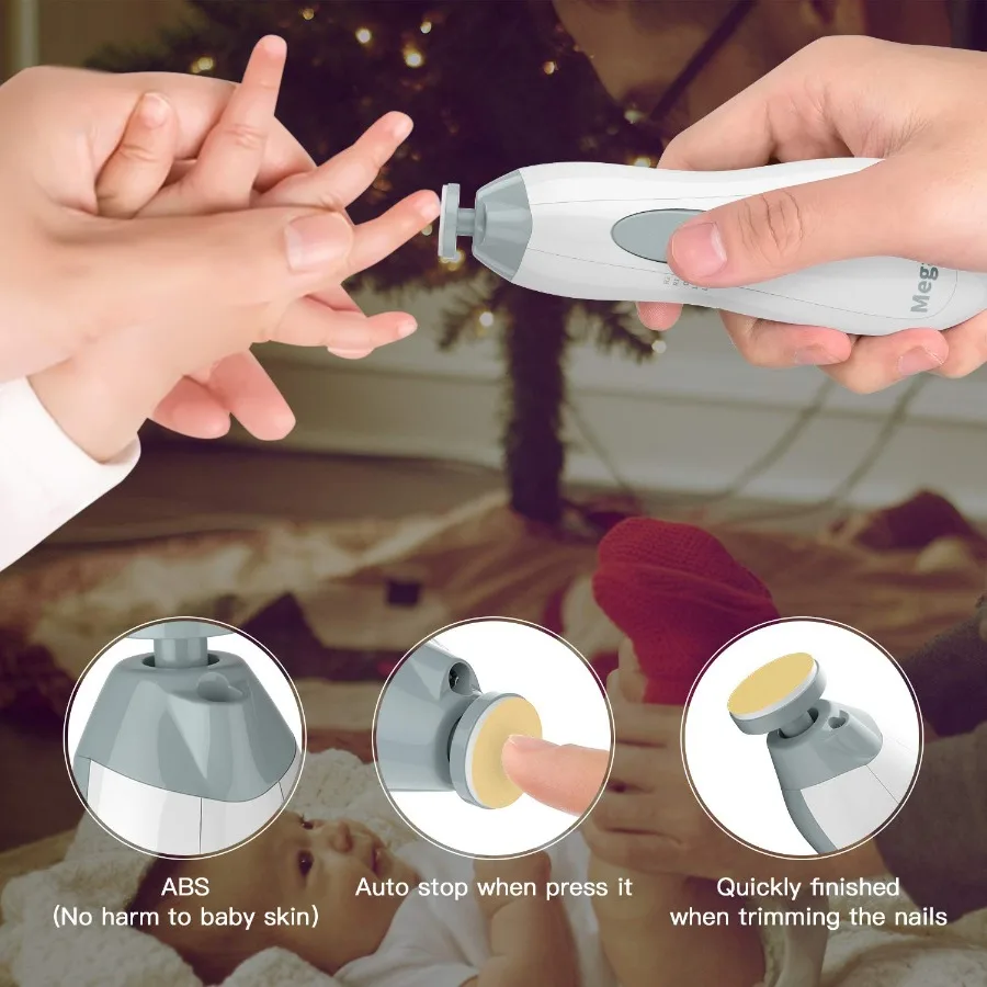 Coupe-ongles électrique pour bébé avec lumière LED et 10 têtes de meulage pour un soin des ongles sûr, silencieux et précis des nouveau-nés, les tout-petits et I