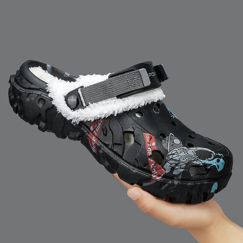 Unisex Winter Herren Hausschuhe, Klassische Gefütterte Clogs, Wasserdichte Kochschuhe, Samt-Hausschuhe, Paar-Freizeitschuhe, Übergrößen, Warme Schuhe 49