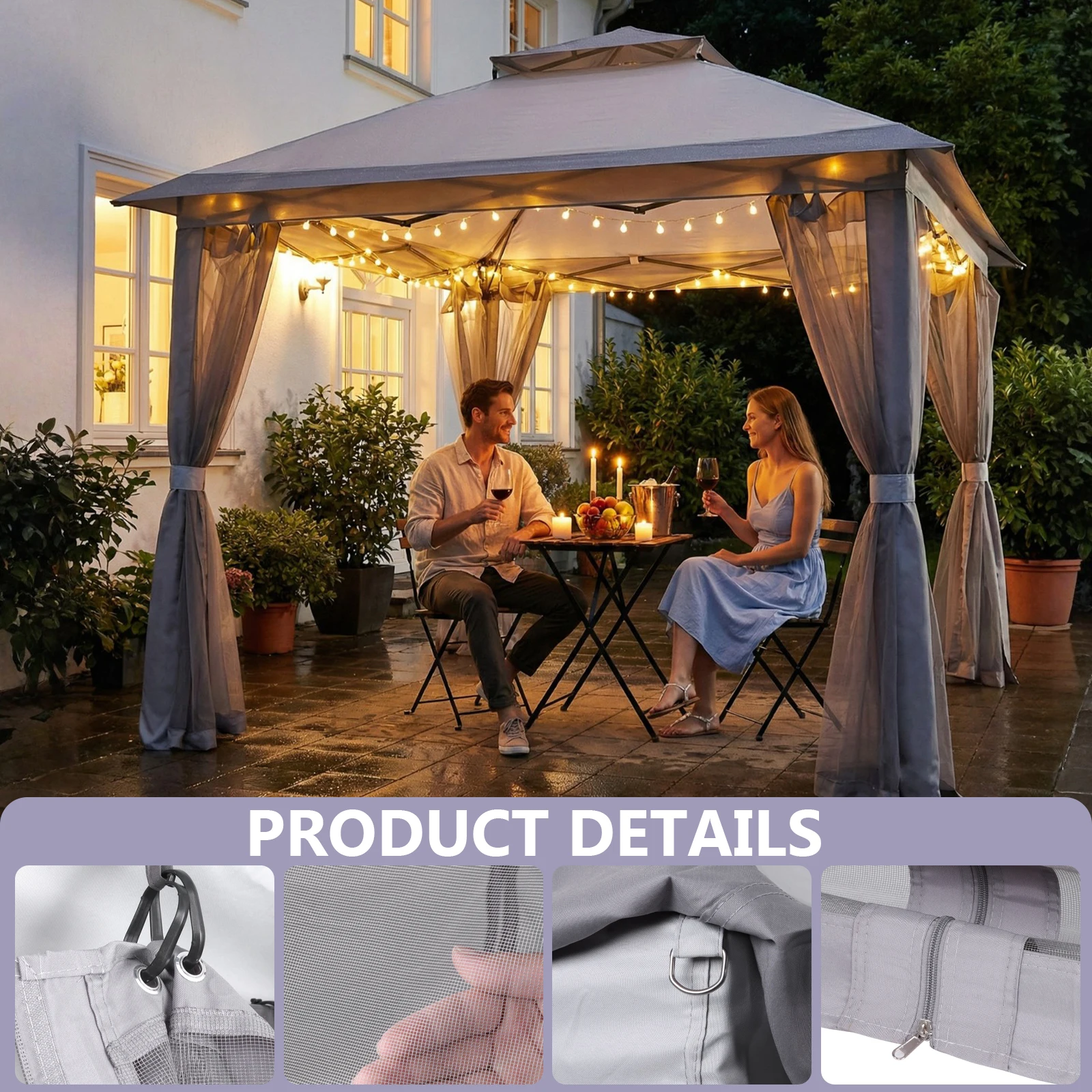 10x10ft Foldable Sunshade Tents with Metal Frame & Stakes & Mosquito Nets with Privacy Screen for Outdoor Camping/Lawn/Backyard