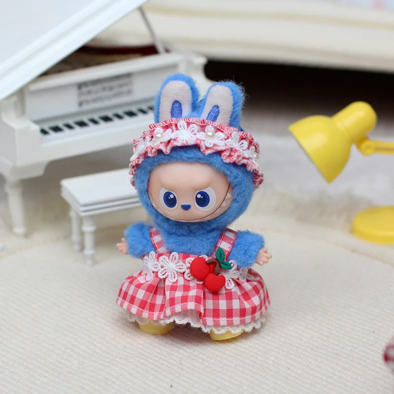 

For Labubu 4.0 The Monsters Pin for Love Series Cherry fruit plaid For Mini Labubu Clothing Accessories For Ropa labubu