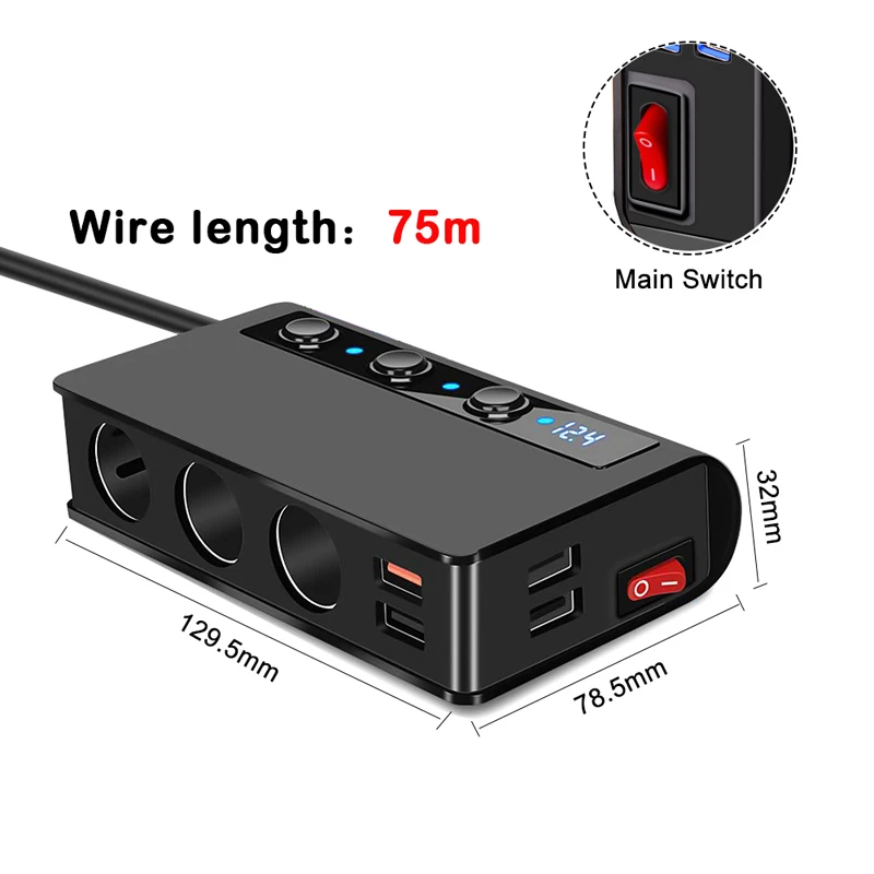 12V-24V 180W Cigarette Lighter Dispenser Fast Charging Qc3.0 4 Port Usb Car Charging Socket Car Electrical Appliances