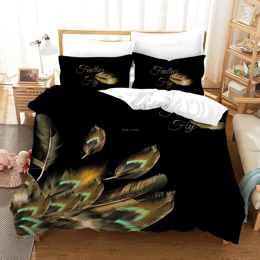 Colored Peacock Feather Printed Bedding Home Spin Deluxe Down Quilt Cover Pillowcase 2/3 Adult Children Bedroom Queen King Size