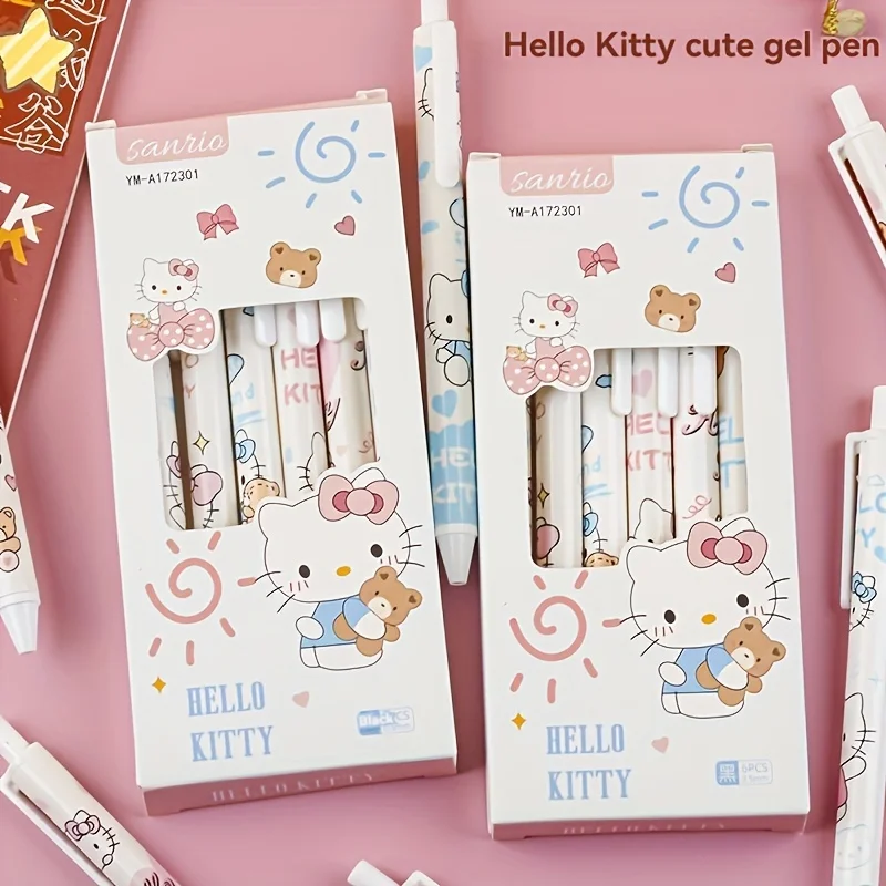 

Нейтральная ручка MINISO Sanrio Kitty из нержавеющей стали, черные чернила 0,5 мм, быстросохнущая, плавное письмо, милая выдвижная студенческая ручка