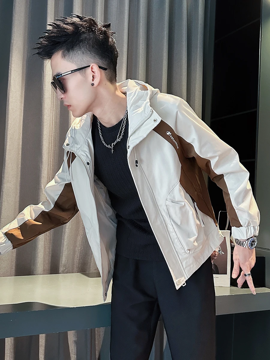 

Faionable Men's Hooded Jaet Spring Autumn Sle Polyester Fabric Slim Fit Anti Wind Youthful Vitali Full Sve Zipper ...