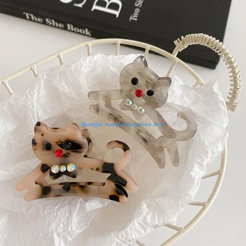 E56A Practical Acetate Hair Claw Clip In Fun Cats For Women and Girls