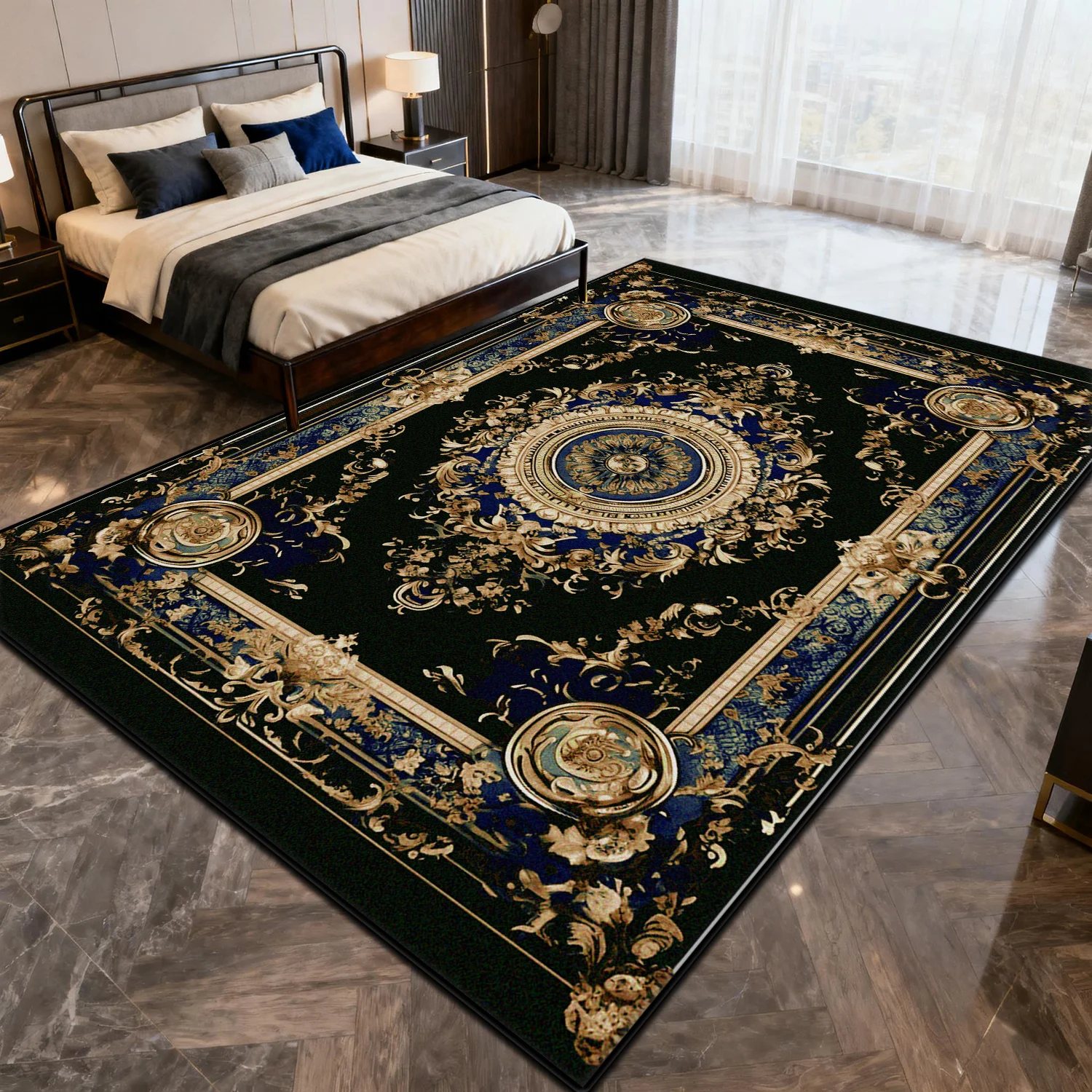 

Ретро-европейский ковер для роскошной гостиной, декоративный коврик для спальни, моющийся, нескользящий, из короткого ворса, настраиваемый, мягкий напольный коврик