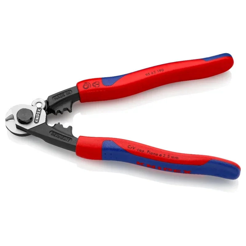 KNIPEX Tools Wire Rope Cutter 7.5-inch Forged High Leverage Cutting Pliers with  Two Crimping Dies for End Caps 95 62 190