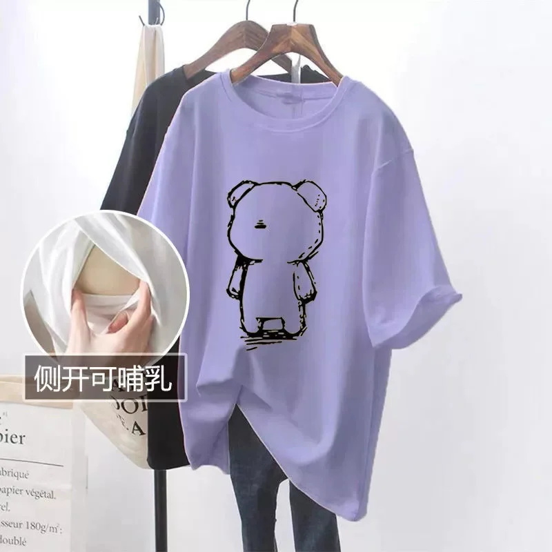 Mom Pregnant Summer Breastfeeding T-shirt Short Sleeve O-neck Printing Nursing Tops Pregnant Women Outer Clothes For Postpartum