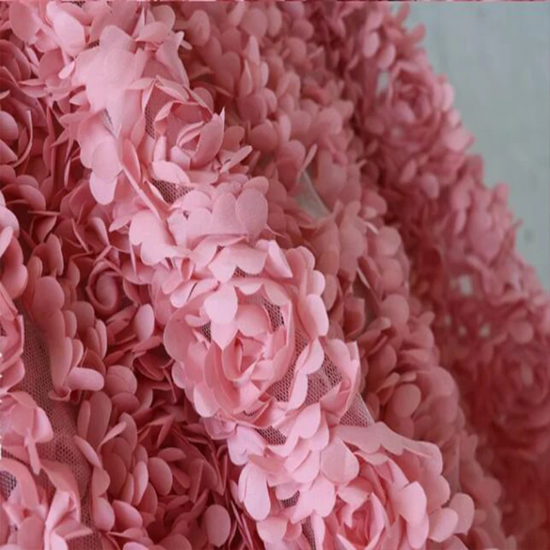 Good 3D Pleated Dry Rose Color Flower Chiffon Fabric Creative Designer Lace Mesh Fabric Sewing Material Diy  Wedding Dress