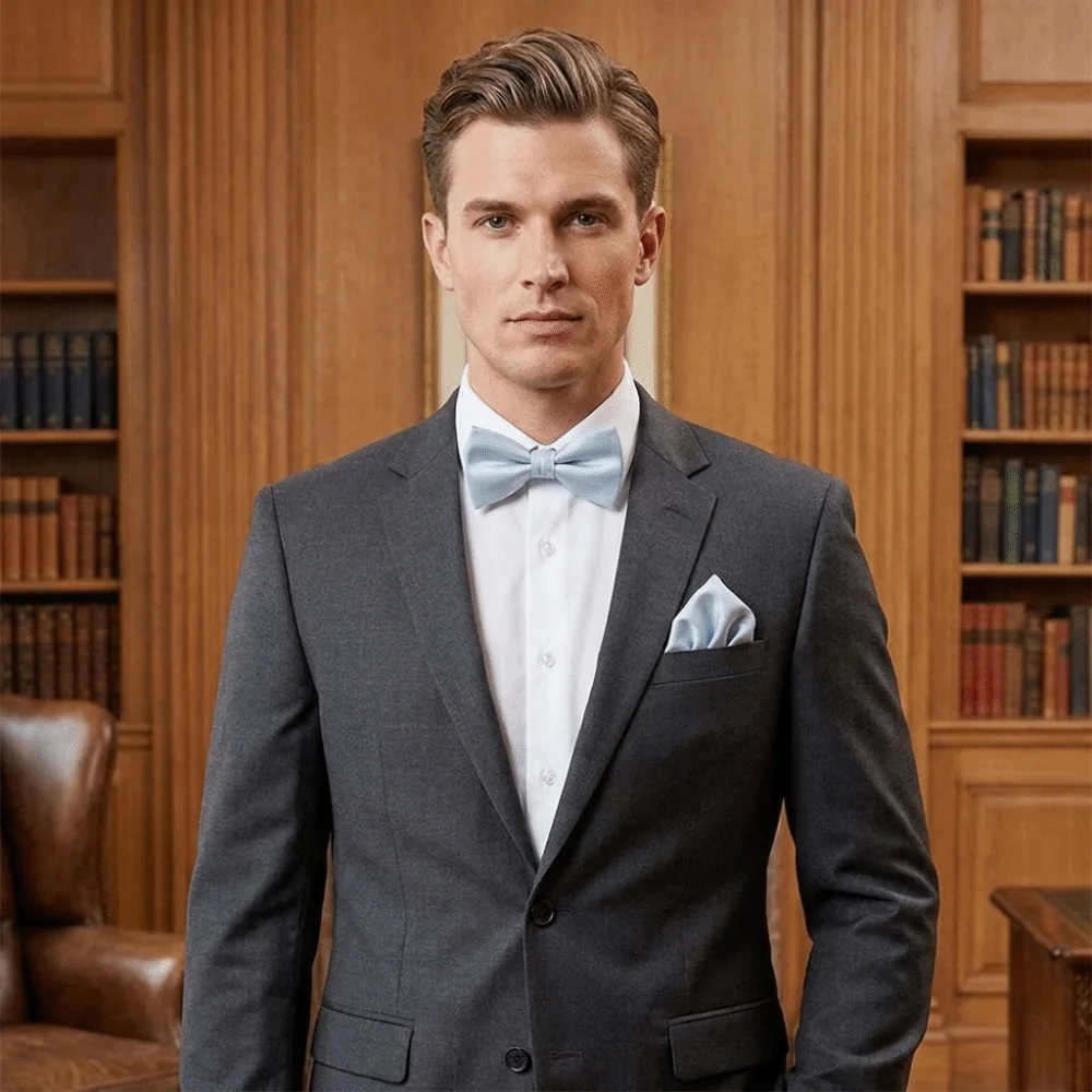 Luxuriöses Einfarbiges Fliegen-Set mit Kragen, Polyester-Einstecktuch-Set, Taschentuch, Vorgefertigte Fliege, Hochzeits-Accessoire-Set, Geschenk – Detail 12