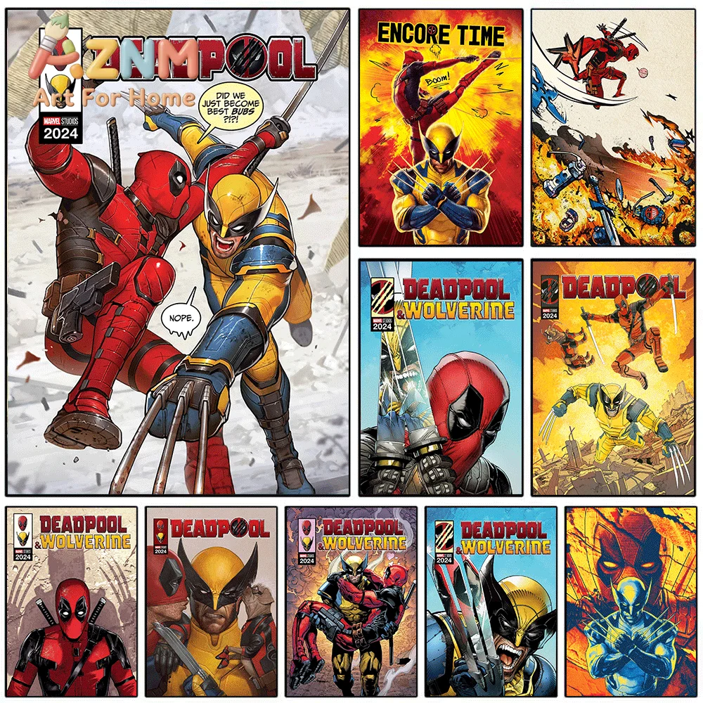 AZNM Deadpool And Wolverine Superhero Canvas Wall Art Frameless Print Marvel Movie Character Poster Modern Art Picture For Tee