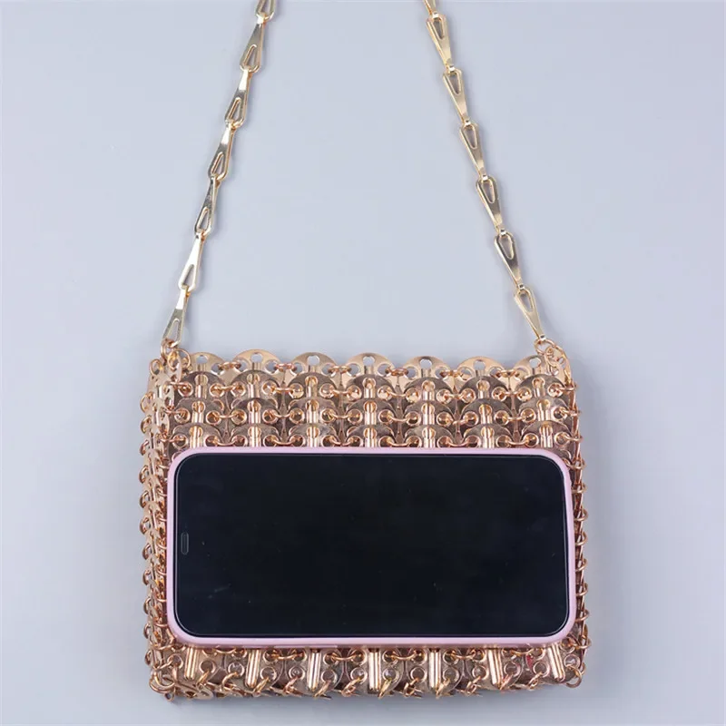 New Design Silver Gold Metal Sequins Chain Woven Bag Women Hollow Evening Bags Clutch Luxury Wedding Shoulder Crossbody Bag