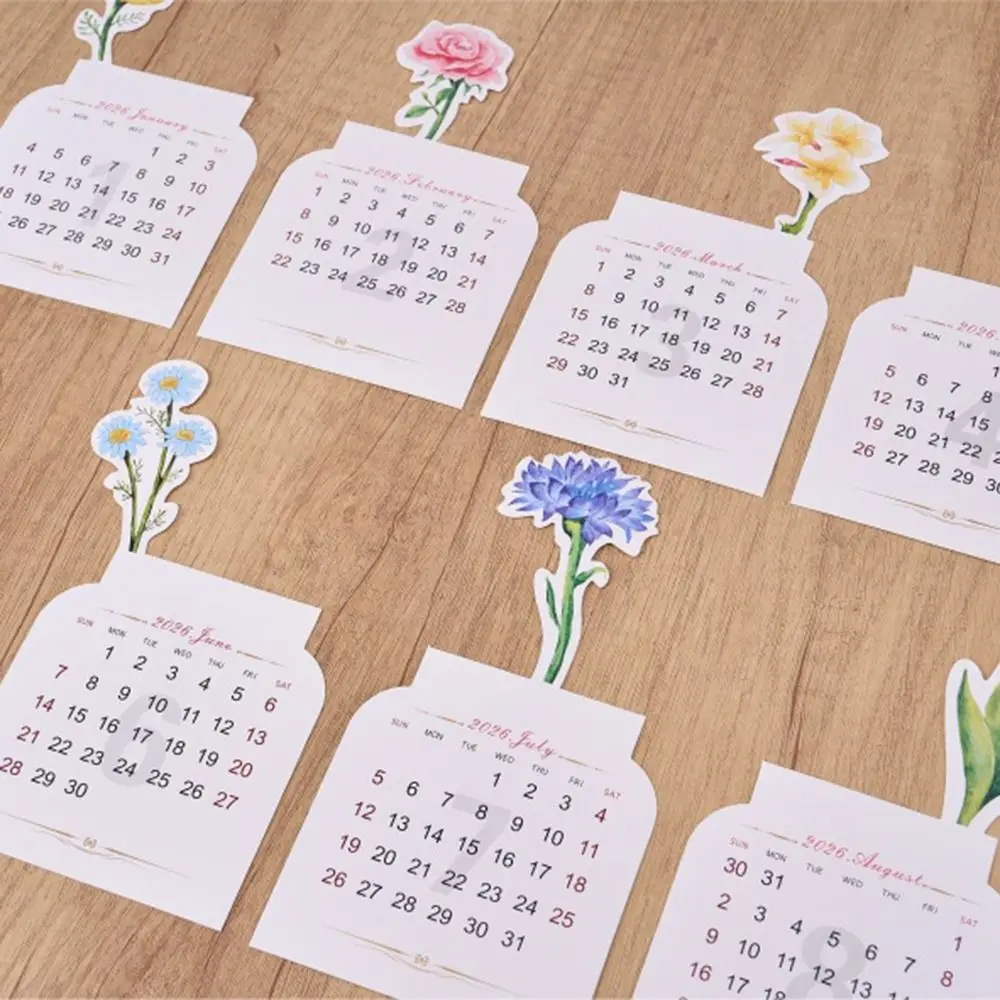 Base de madeira 2026 calendário de mesa base destacável tema floral planejador mensal diy vaso em forma de flores florescendo calendário de mesa
