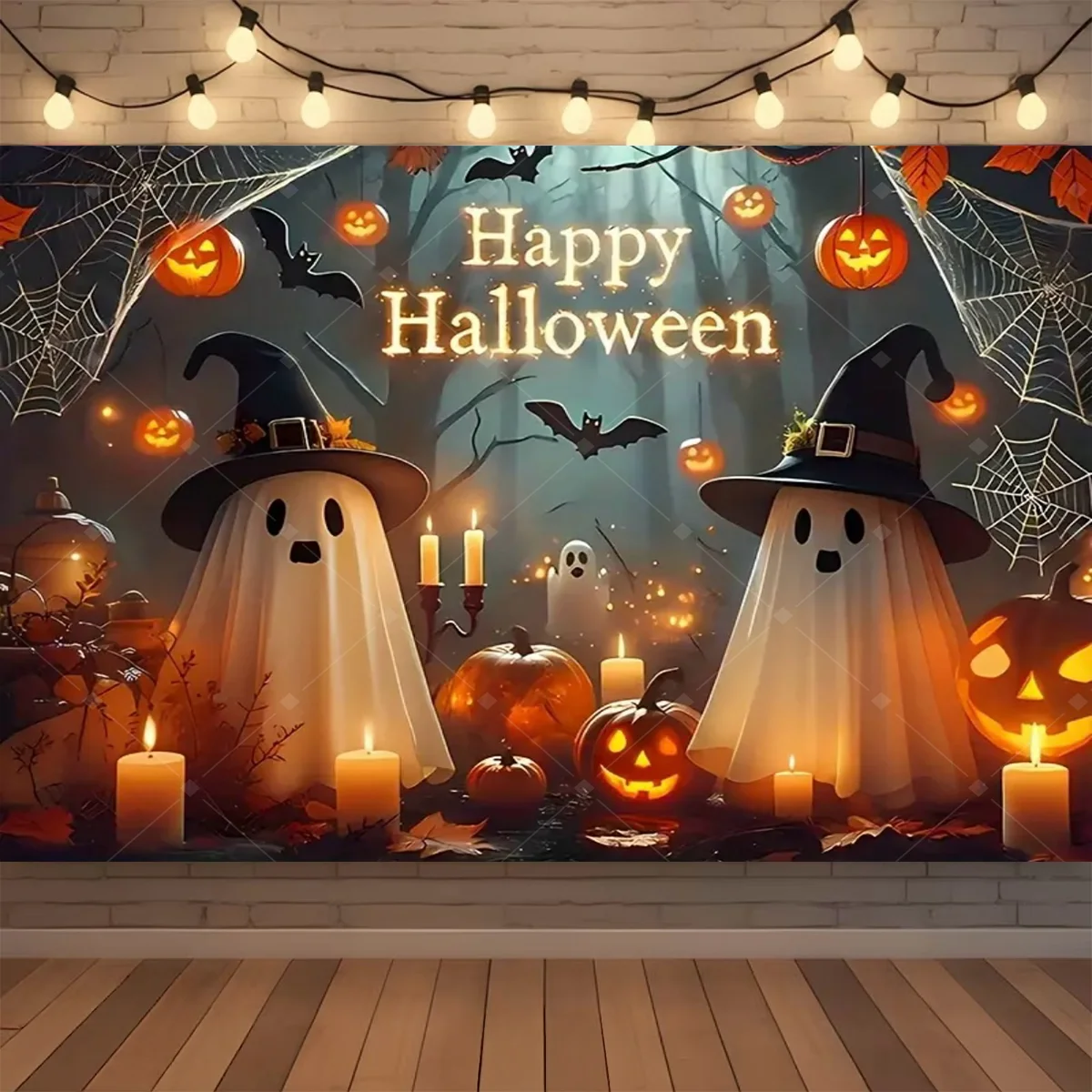 Fröhlicher Halloween-Hintergrund mit Neon-Kürbis, Fledermaus, Totenkopf und Friedhof, Fotografie-Hintergrund, Halloween-Party Fotokulisse, Dekorationsbanner, Geschenk – Detail 6