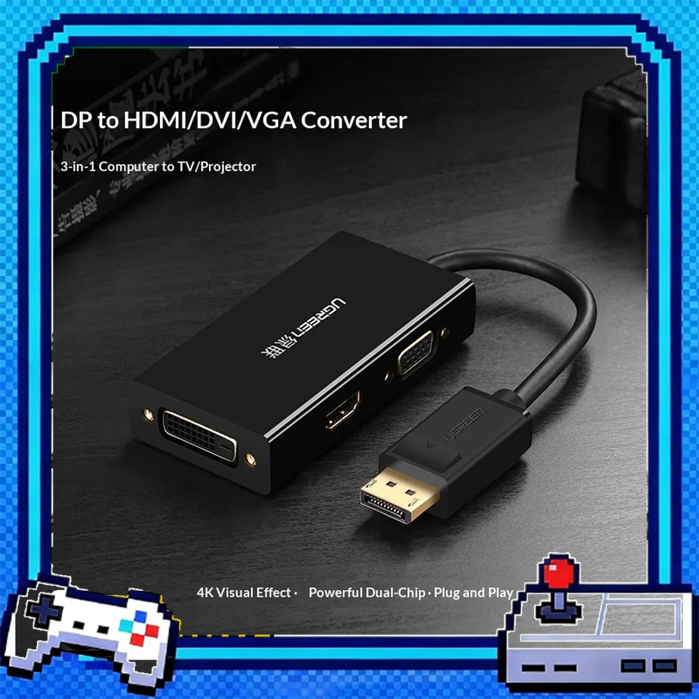 UGREEN DP110 DisplayPort to HDMI VGA DVI 3-in-1 Adapter 1080P Video Converter for Laptop Desktop Monitor Projector