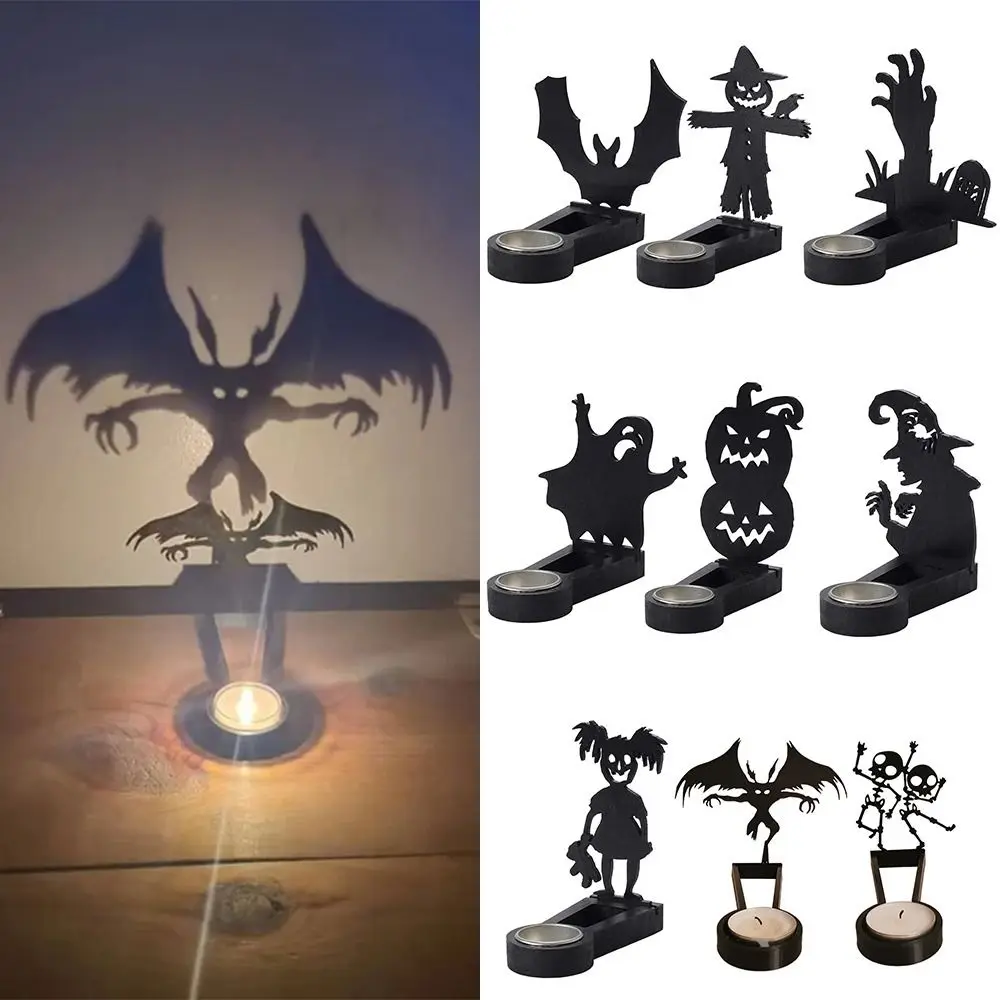 Black Halloween Candle Holder Multi-shape Party Supplies Terror Shadow Projection Candlestick Iron Festival Ornament