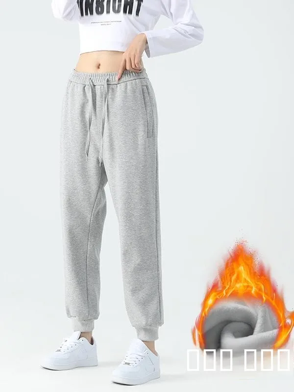 

Men's Winter Thiened Fce Lined Casual Pants Loose Spor Sweatpants Autumn Winter Low Waist Elastic Mid-Calf Length