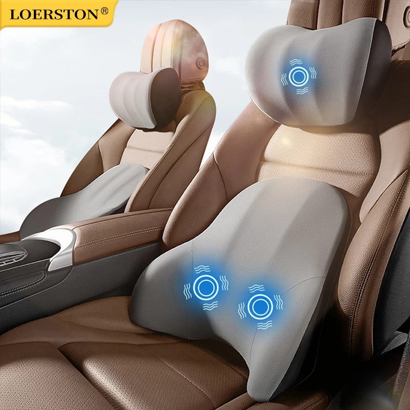 Elektrisches Auto-Lendenkissen mit Einzelkopfstütze, Vibrationsmassage, Lendenwirbelstütze, Nackenkissen, Autositz, Auto-Innenausstattung