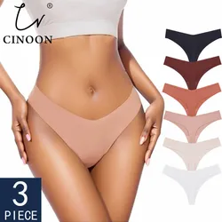 CINOON 3Pcs/Lot Sexy No Trace Panties for Women Ice Silk Thong V-waisted Stretch Breathable G String Underwear Comfort Intimates