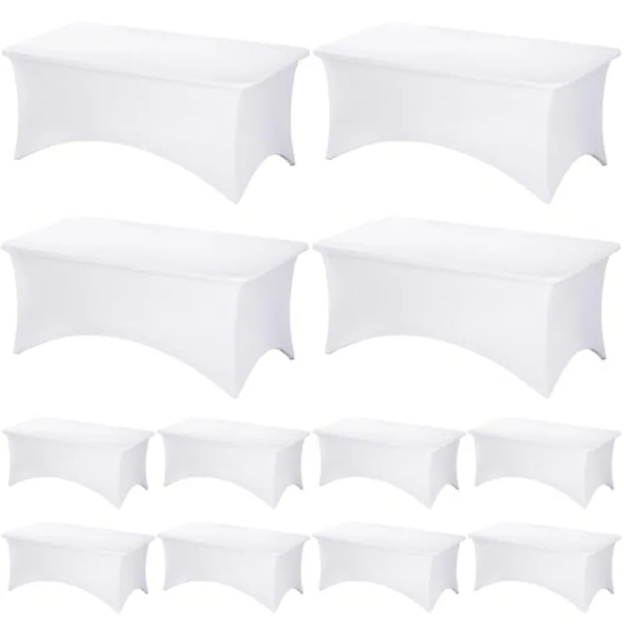 

12 штук белых прямоугольных чехлов для столов из спандекса, 72 дюйма (длина) x 30 дюймов (ширина) x 30 дюймов (высота), для свадеб, банкетов, вечеринок и мероприятий