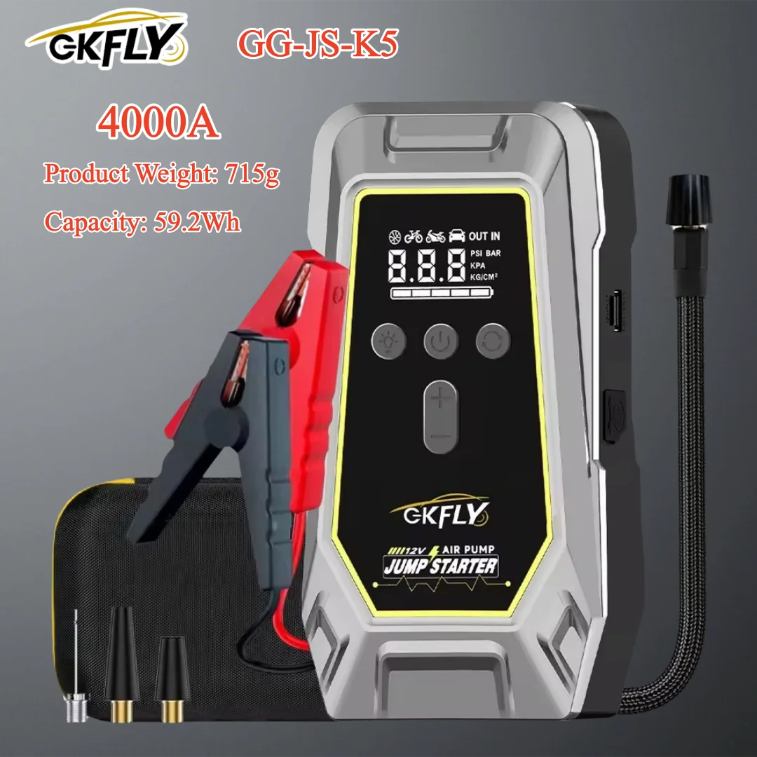 4 In 1 Auto Jump Starter Pomp Luchtcompressor 4000A Startapparaat Booster 59.2Wh Power Bank 12V Digitale Bandenpomp 150PSI