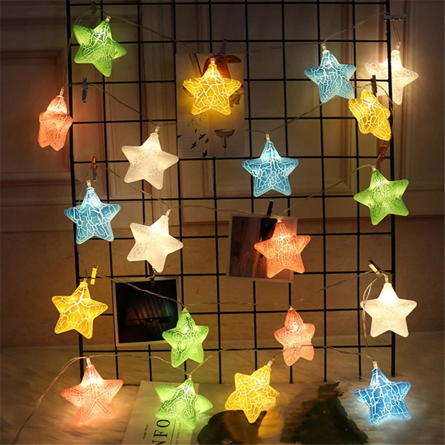 Tira de luces LED con forma de estrella para decoración del hogar, guirnalda creativa de luces de hadas con batería para Navidad, fiesta, boda y dormitorio, 10/20