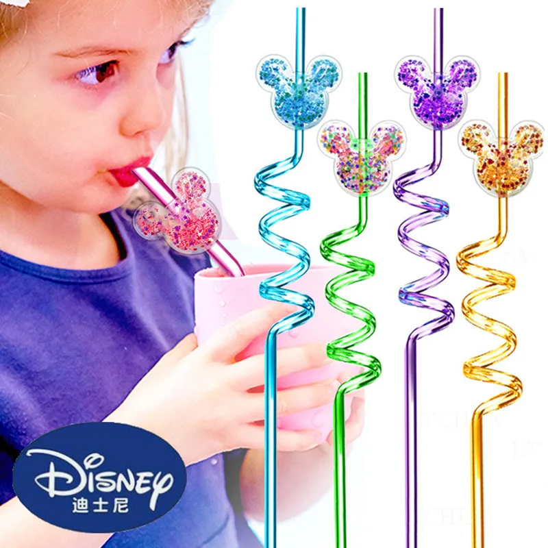 1/5/10pcs Mickey Mouse Straw New Anime Disney Kawaii Mickey Sequin Spiral Straw Children's Party Decoration Kids Gifts