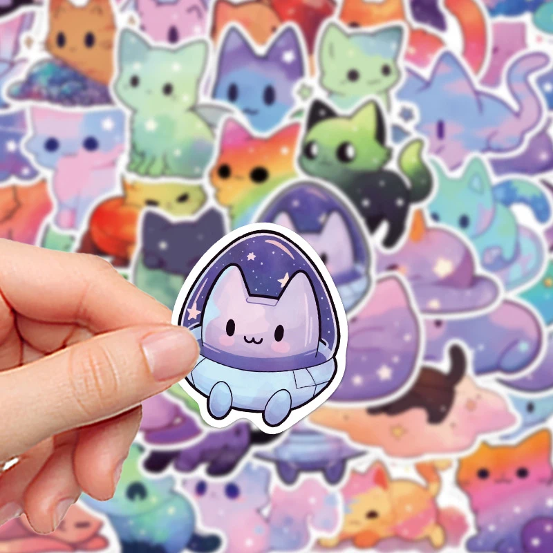 50PCS Cute Colorful Starry Sky Cat Graffiti Sticker Aesthetics Stationery Kawaii Cartoon Starry Sky Style Animal Decals Toy Gift