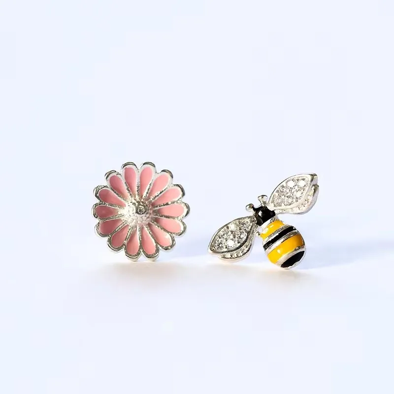 925 Sterling Silber Blumen bienen Ohr stecker für Frauen Geschenk hypo allergen Sterling silber-Schmuck verhindern Allergie – Detail 1