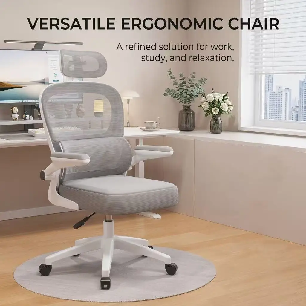 Ergonomic Mesh Office Chair With Adjustable Headrest Lumbar Support Flip-Up Armrests Comfortable