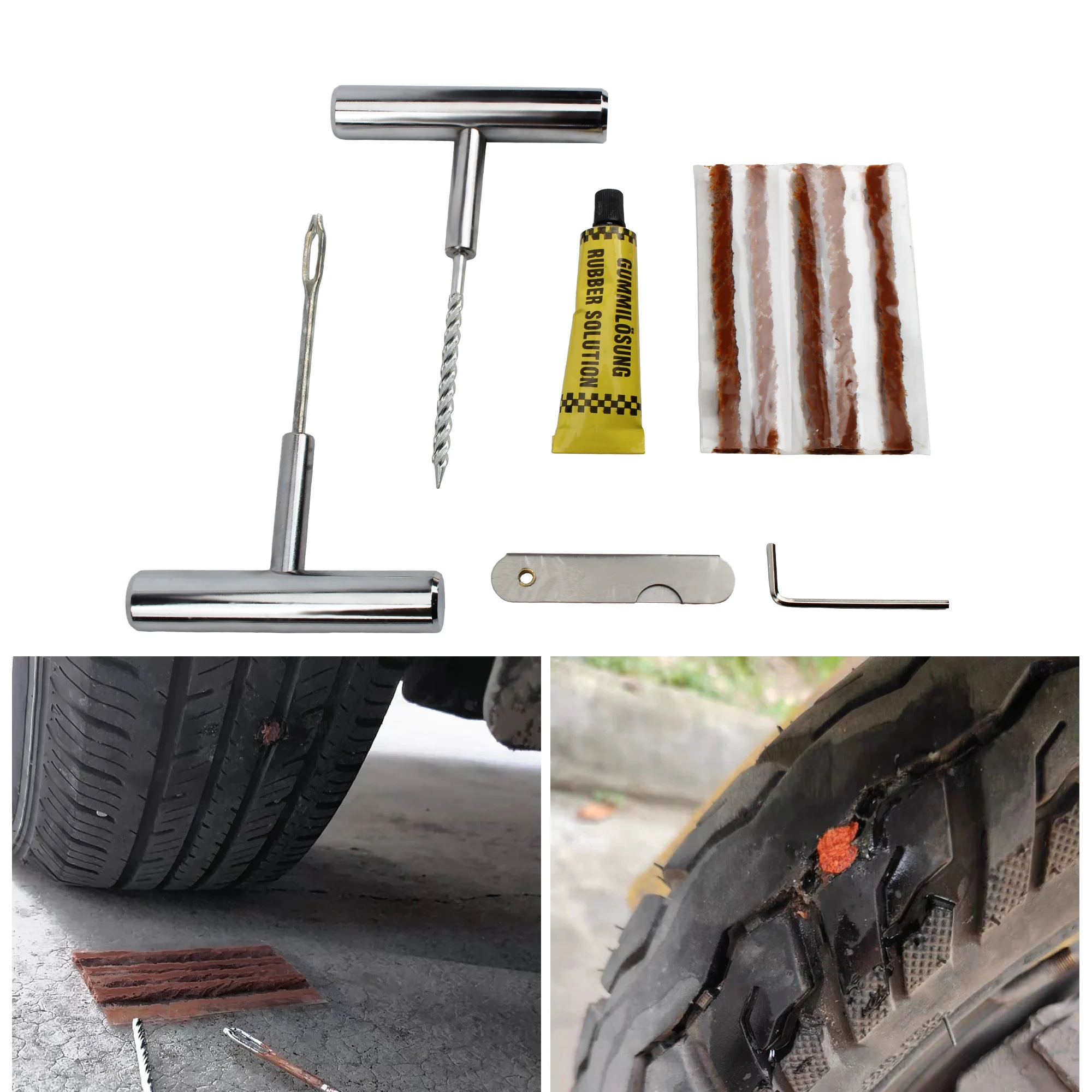 Universal Motorcycle Tire Repair Tools Set Dirt Pit Bike Rubber Strips Tubeless Tyre Puncture Studding Plug Tire Repair Tool