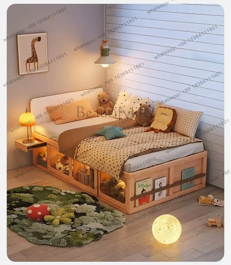 

Solid wood children's bed tatami girl small apartment boy with fence children's room bedroom