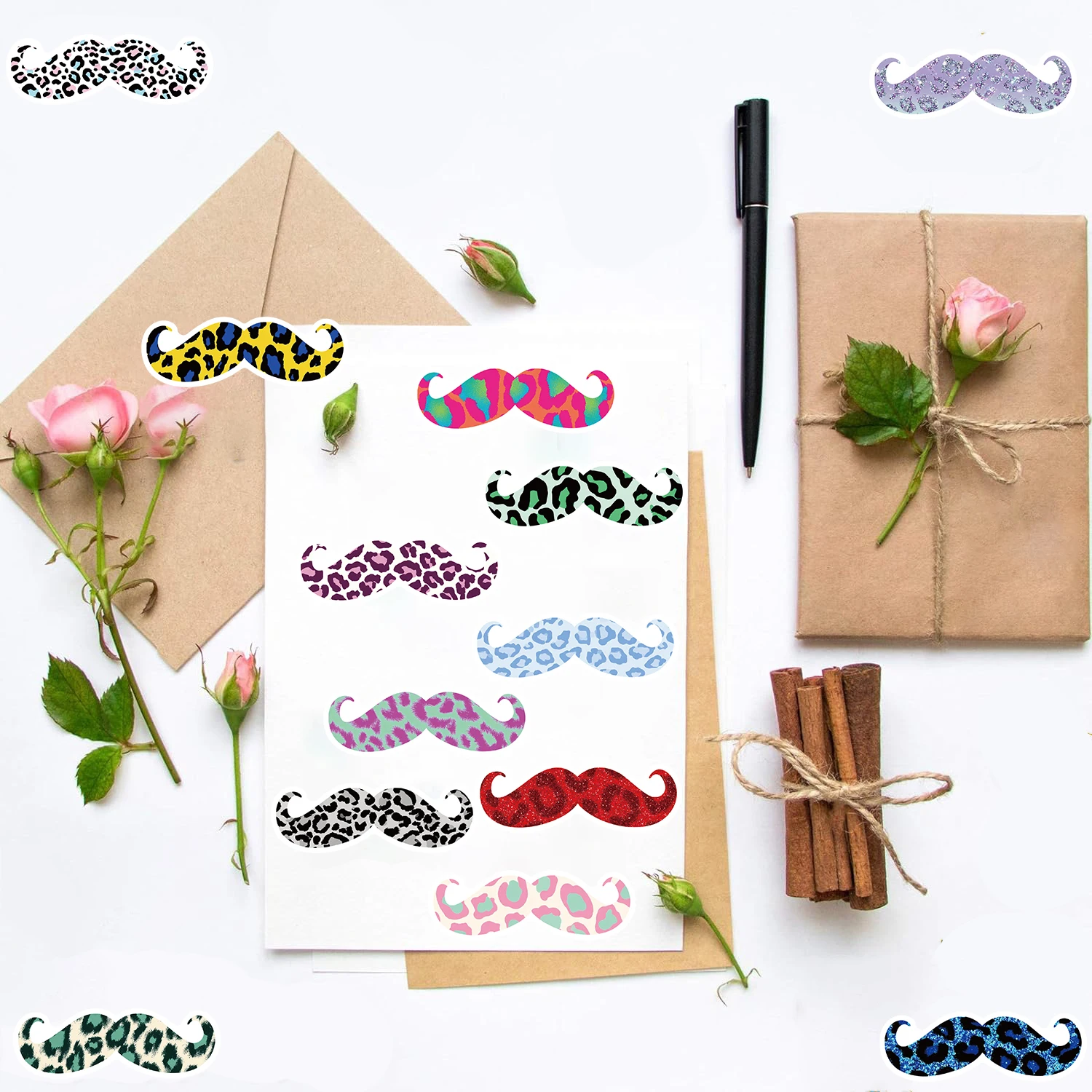 50PCS Colorful Leopard Print Beard Sticker Cartoon Luggage Y2K Leopard Fridge Laptop Skateboard Scrapbook 90s Vintage Sticker
