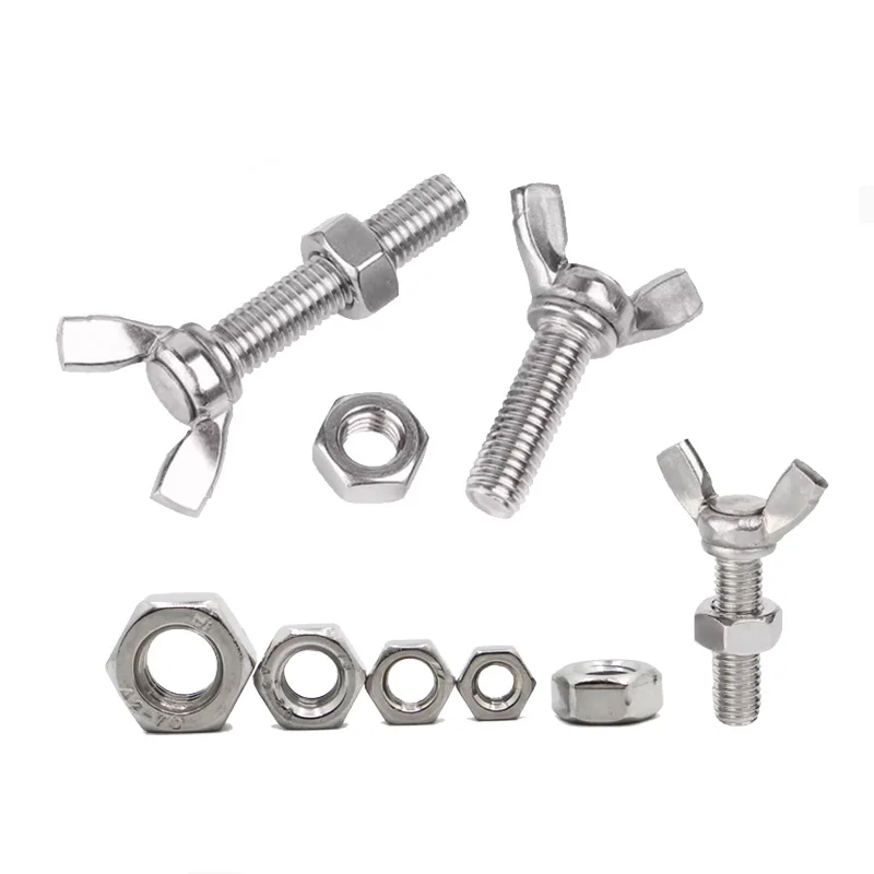 

304 stainless steel butterfly screw nuts set Sheep horn hand twisted bolt hexagonal nut Combination accessories M3-M10 DIN316