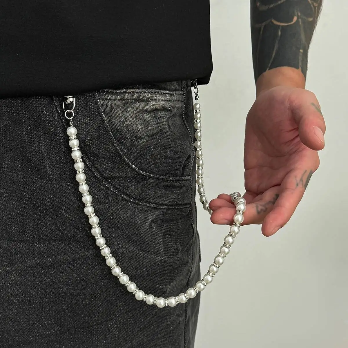 Salircon Trendy Exquisite Imitation Perle Taille Hosen Schlüsselbund für Männer Hip Hop Punk Hosen Hipster Jeans Schlüsselring Partei Schmuck