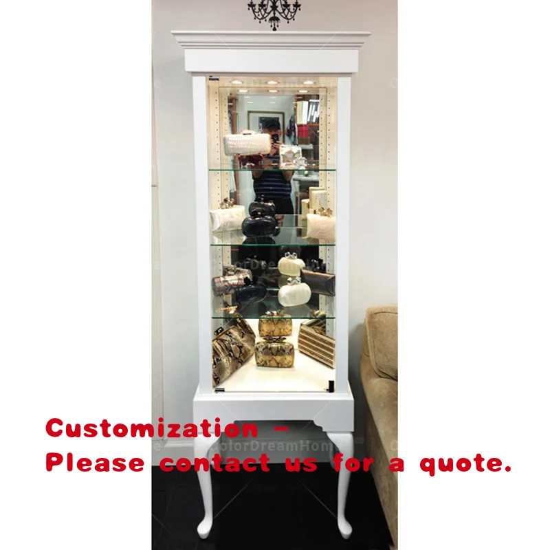 custom.Vintage Style Sleek White Corner Jewelry Showcase Solid Wood Wooden Jewelry Cabinet Home Furniture Display