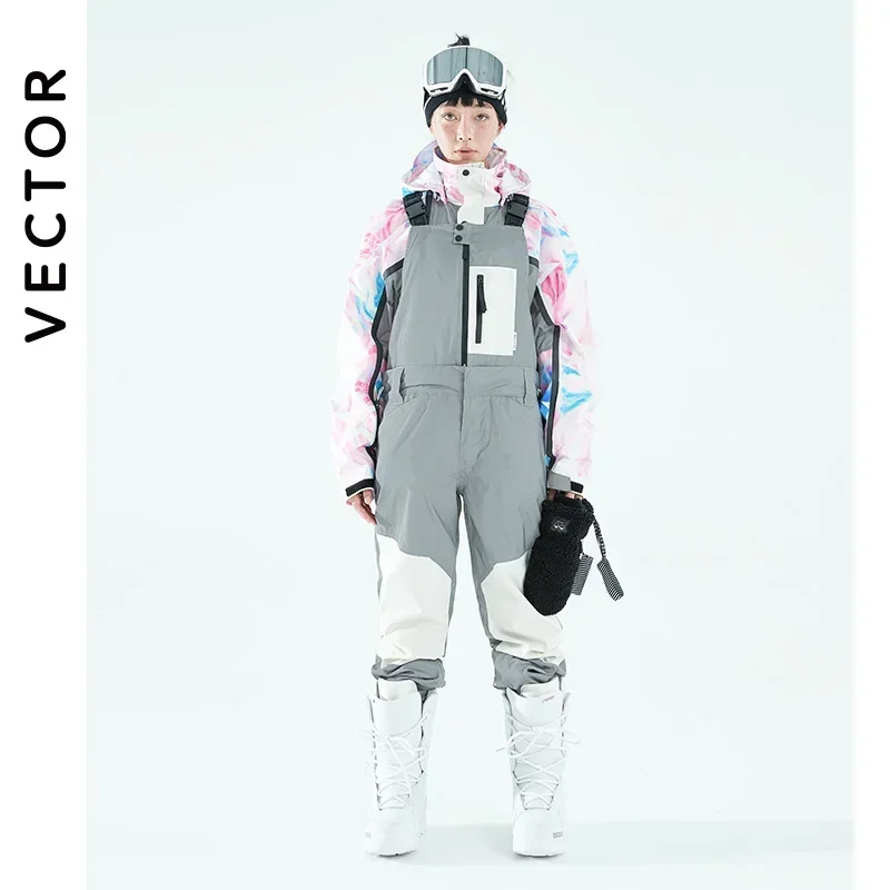 VECTOR Men's and Women's Ski Pants Detachable Two-wear Jumpsuit Bib Waterproof Winter Warm and Windproof Outdoor Sport Snowboard